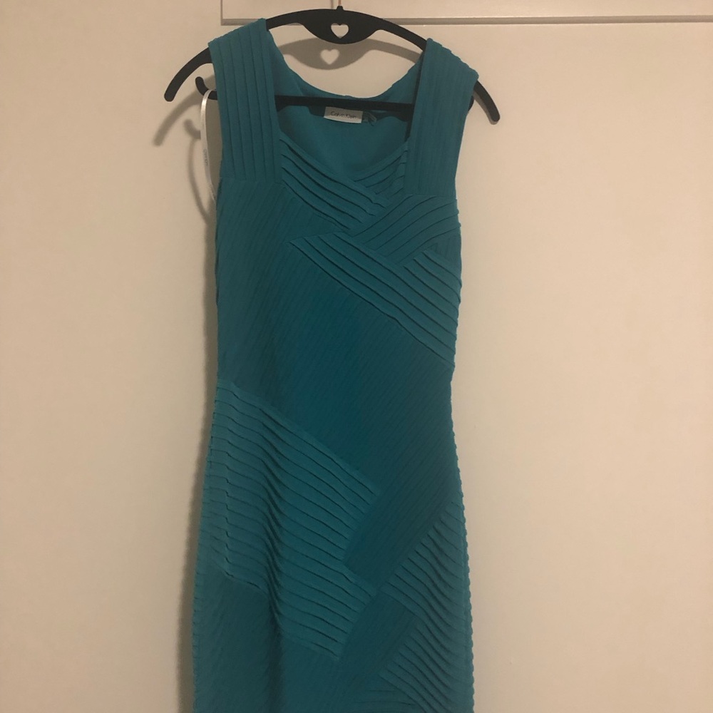 NWT Calvin Klein Sheath Dress Green Blue Size 2